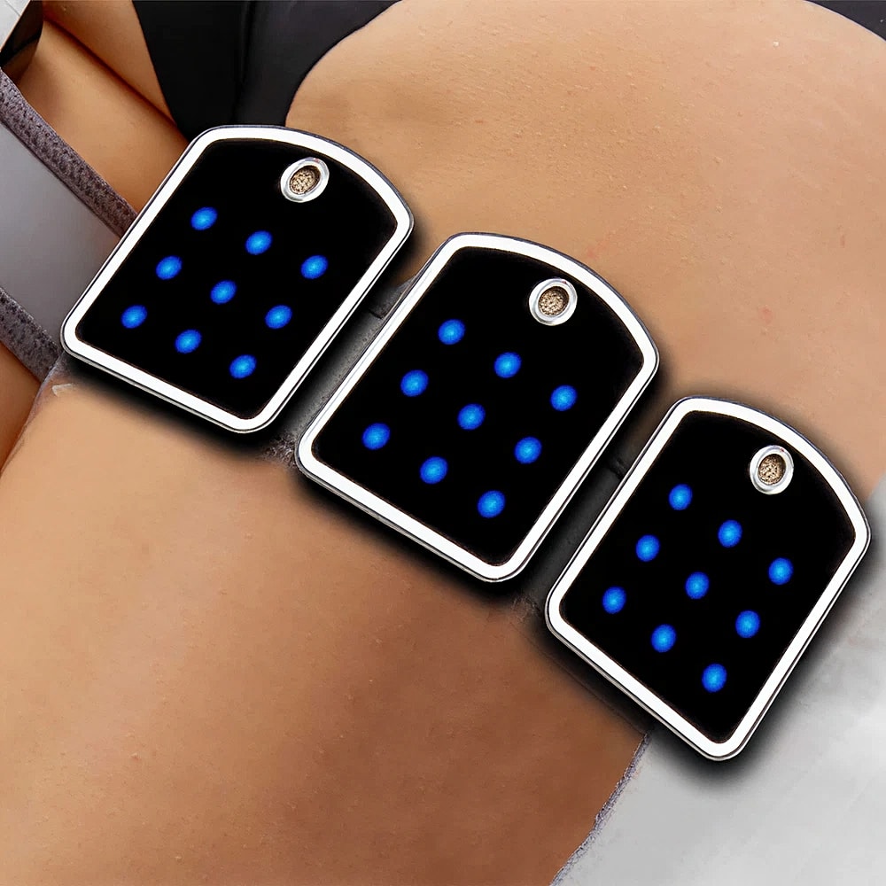 Blue light therapy device on skin.