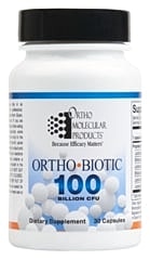 Ortho-Biotic dietary supplement bottle with capsules.