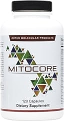 MitoCore dietary supplement bottle with capsules